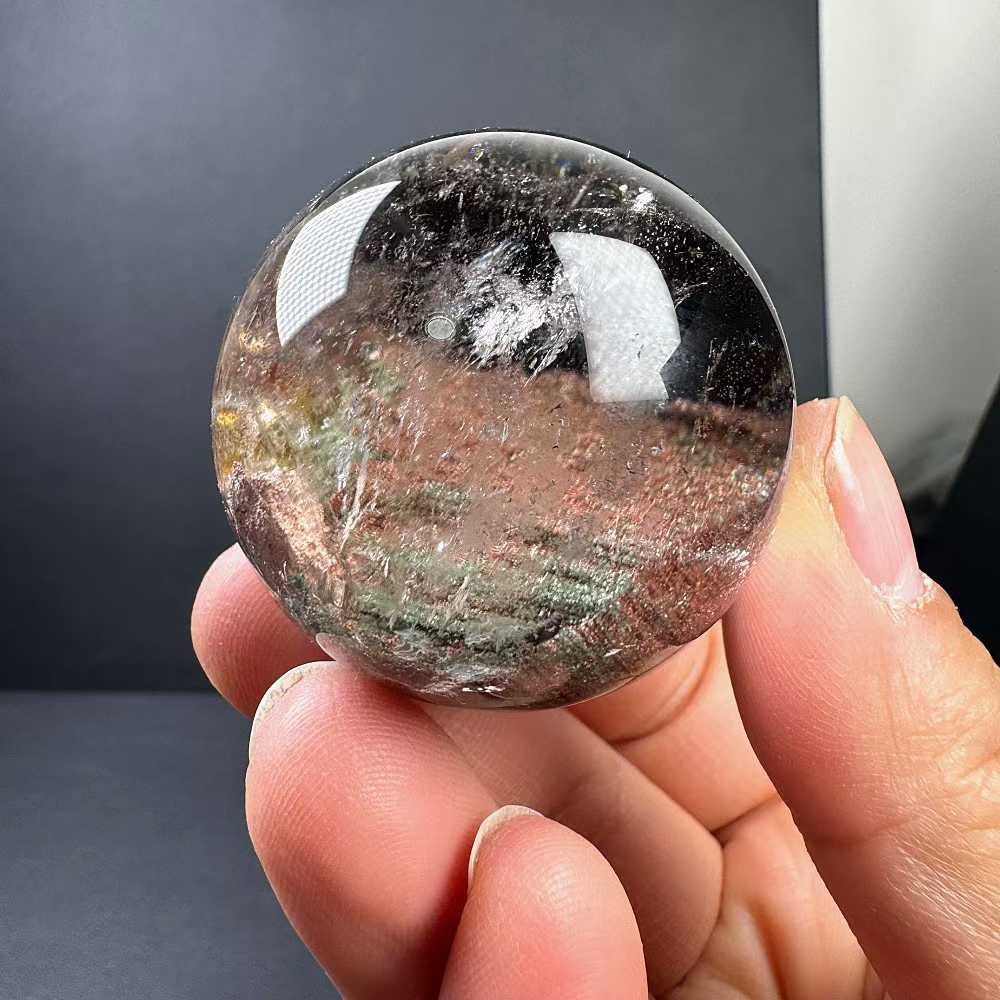 40mm Natural Ghost Quartz Sphere Crystal Ball Mineral Reiki Decor +Stand