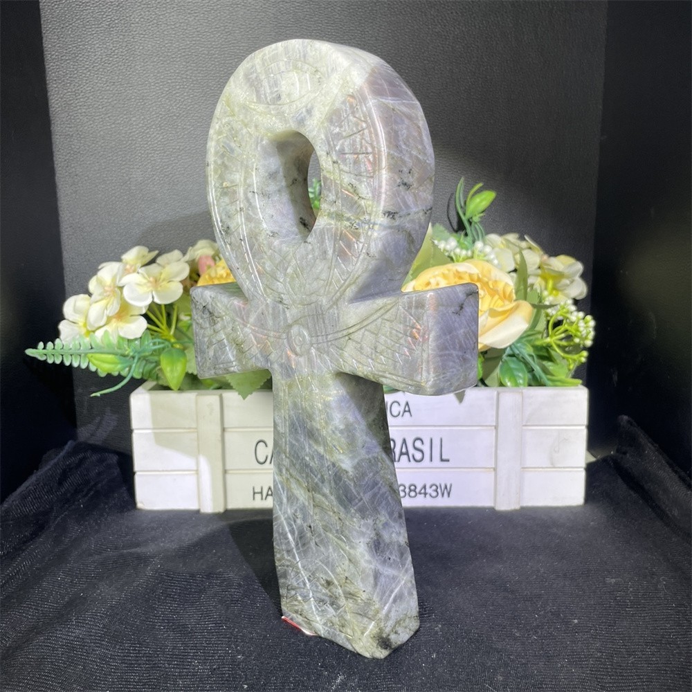 3.6LB 10″ Natural Flash Labradorite Anka Carving Crystal Heal Carved Decor Gift