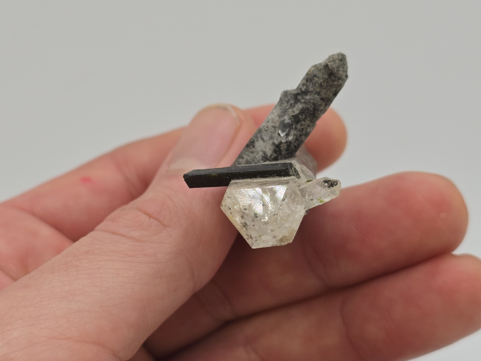 Double Terminated Symmetrical Natural Quartz Crystal Specimen Aegirine Balance