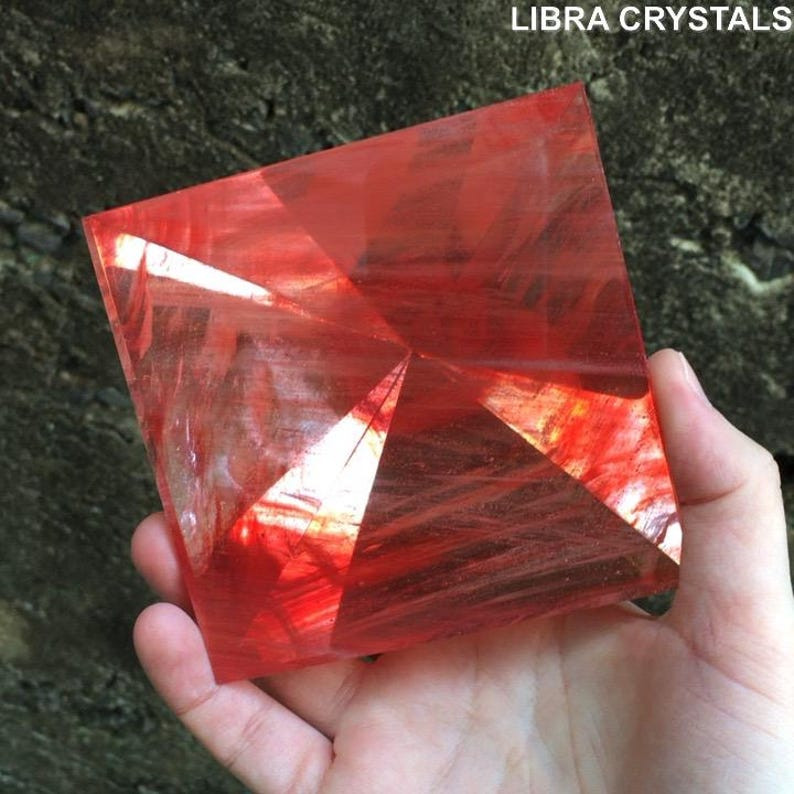 Cherry Quartz Style Glass Crystal Pyramid Red Translucent Geometric Metaphysical