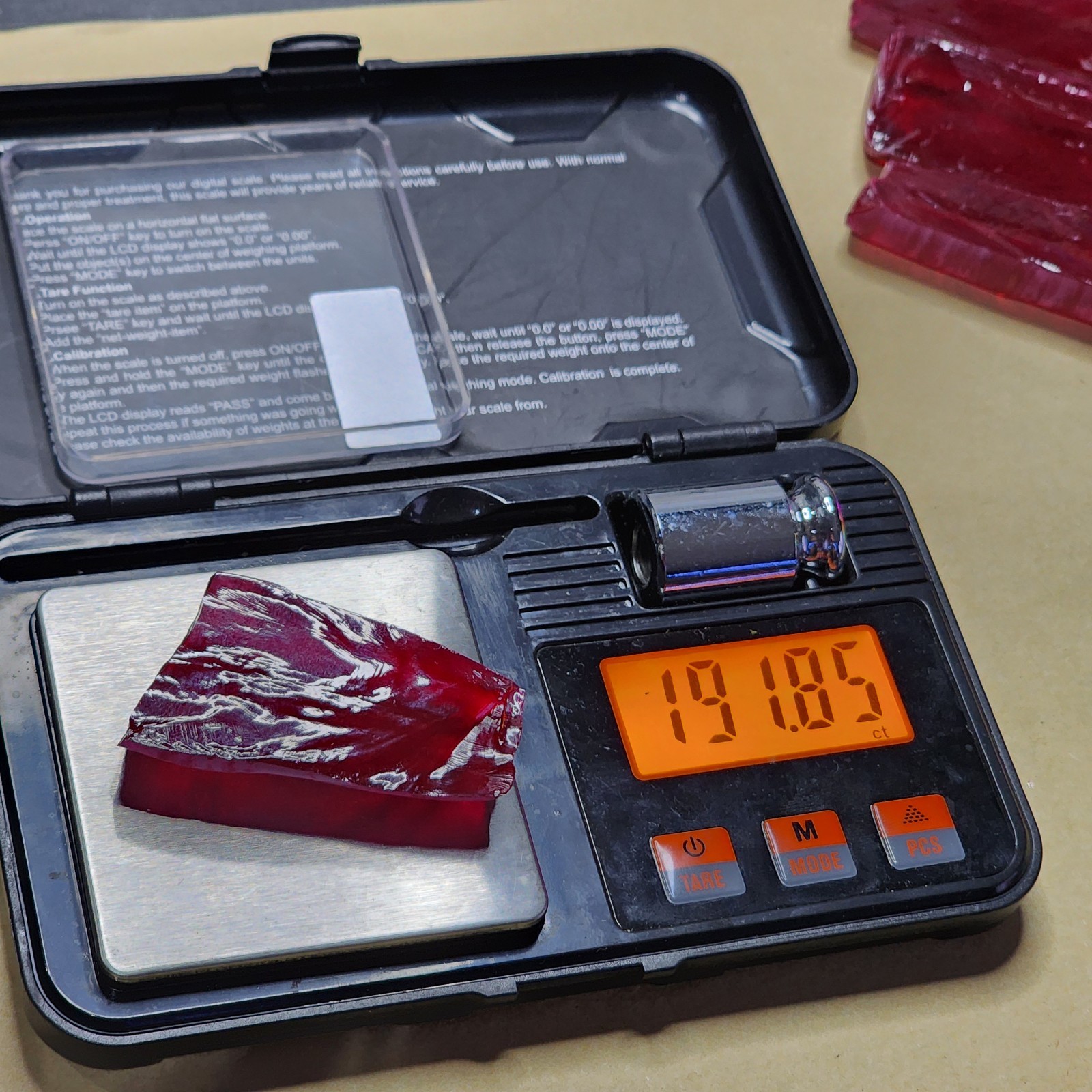 191ct Czochralski Lab-Created Ruby Corrundum Gemstone Rough Pigeon Blood Colour