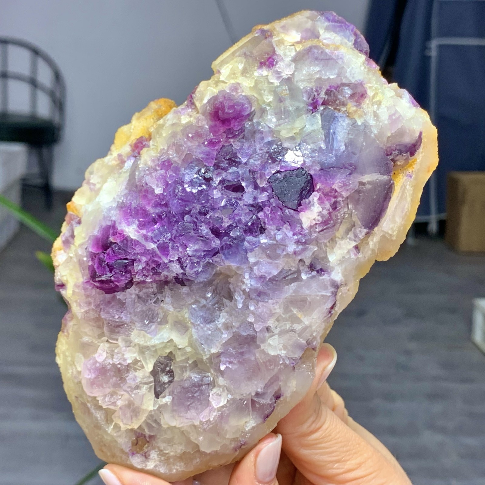 1.17LB Yellow crystal coexisting purple fluorite mineral- Inner Mongolia, China
