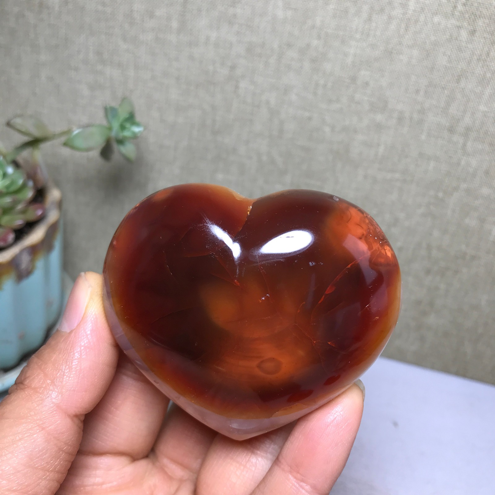 NATURAL red agate heart shaped Hand carved polished Crystal specimen 163g A4102