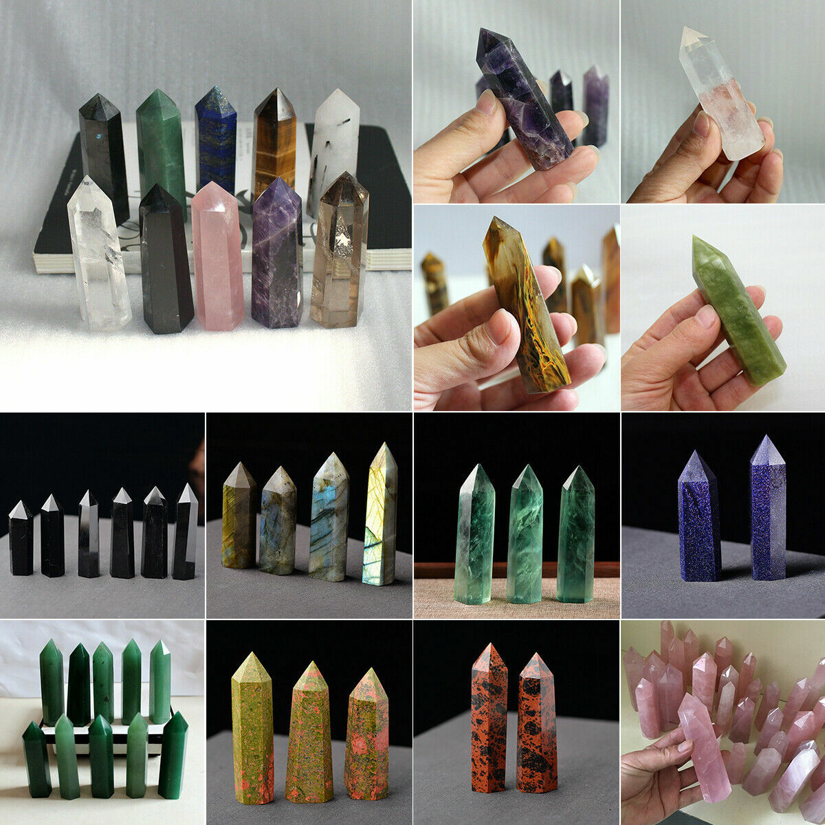 Hot Natural Crystal Point Wand Obelisk Rock 3-11CM Clear Flourite Rose Quartz…
