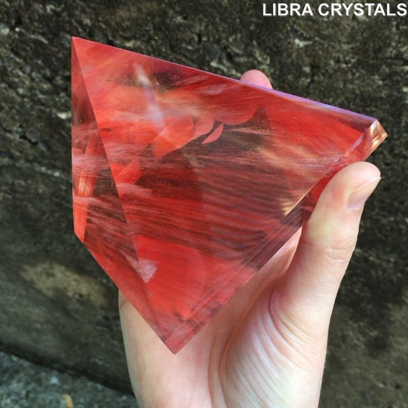 Cherry Quartz Style Glass Crystal Pyramid Red Translucent Geometric Metaphysical