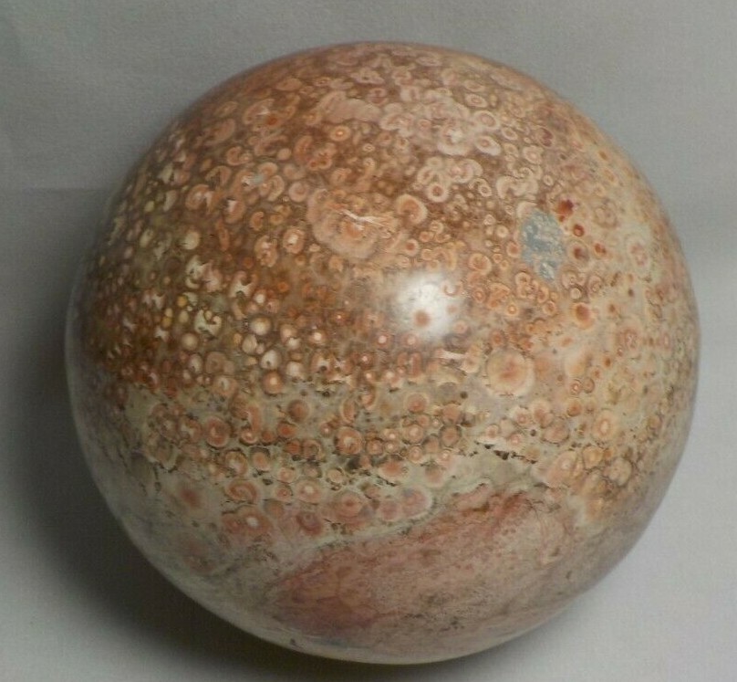 NATURAL PINK OCEAN JASPER STONE ORB SPHERE GEODE 5” ROUND CARPET BALL 5 POUND