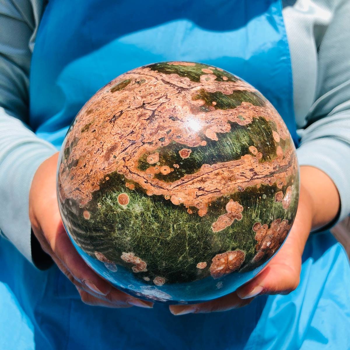 5.28LB Natural Cherry Blossom Agate Crystal Sphere Floral Healing Gem Stone 4848