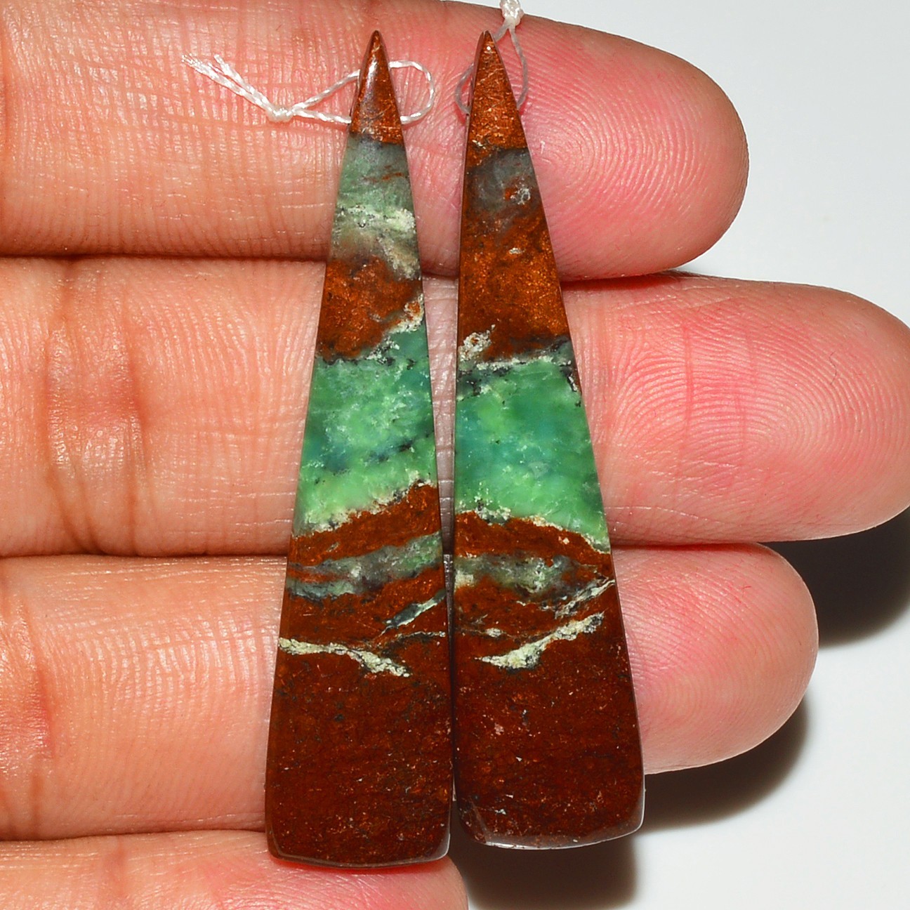 42.5Cts Natural Chrysoprase Gemstone Cabochon Side Drill Earrings 49x9mm #P2888