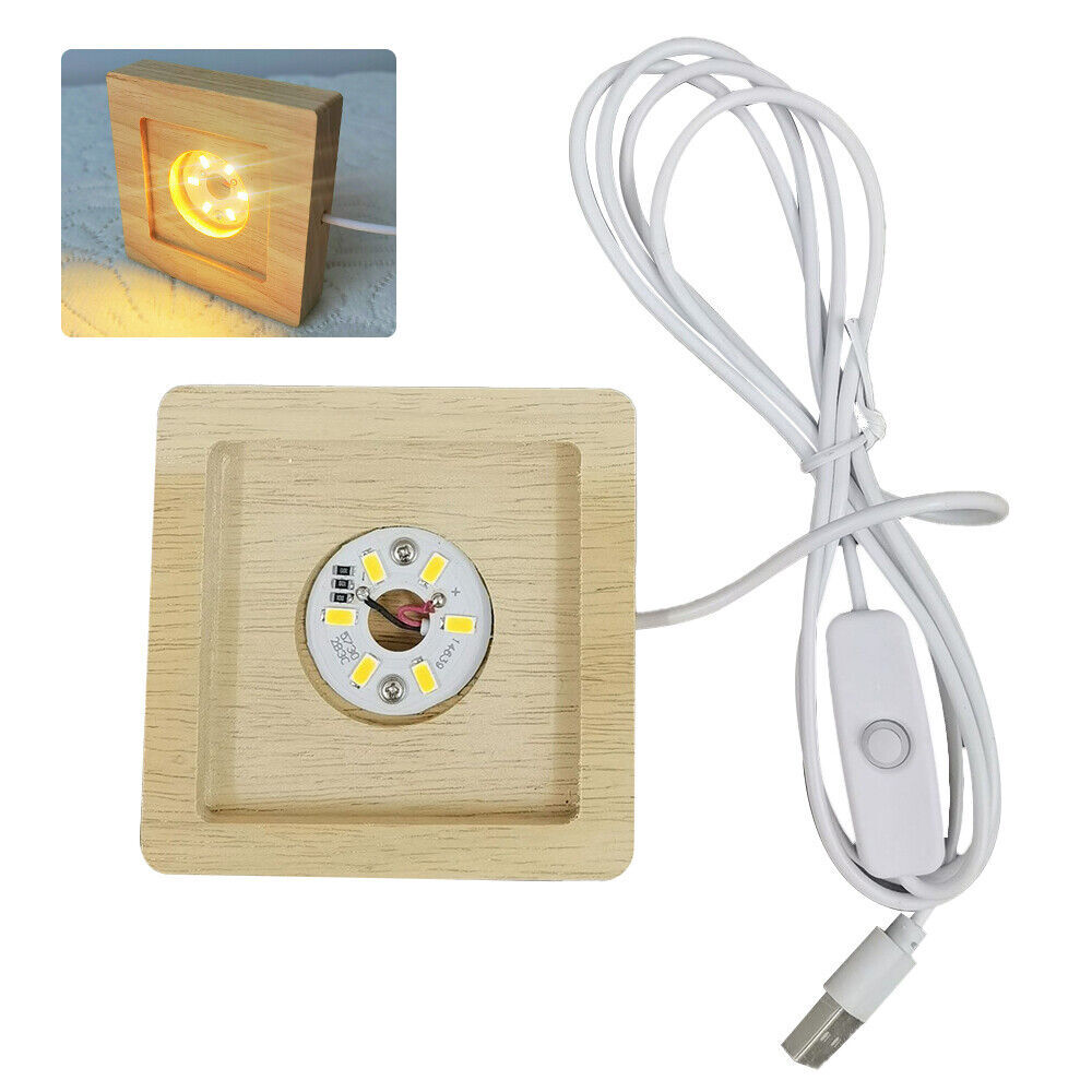 2PCS Warm LED Light Display Base Wooden Lighted Base Stand for Laser Crystal