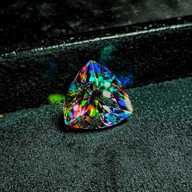 AAA 70.2 Ct+ Natural Rainbow Mystic Topaz Trillion Cut Loose Gemstone Certified