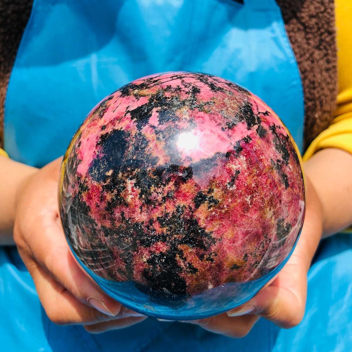 5.85 LB Natural Rhodonite Crystal Sphere Pink Black Healing Gem Stone 4774
