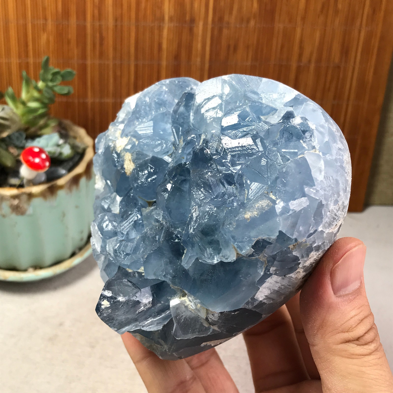 1.22kg Natural Blue Celestite Crystal Heart Quartz Cluster Geode Specimen A6217