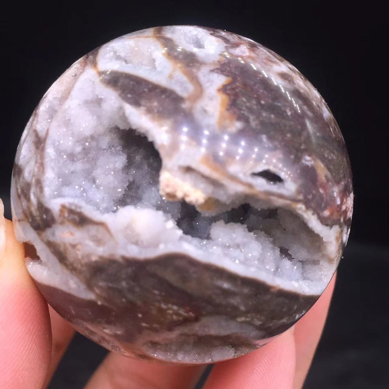 Natural Sphalerite Crystal Quartz Carved Geode Druzy Ball Healing Decorate 1Pc
