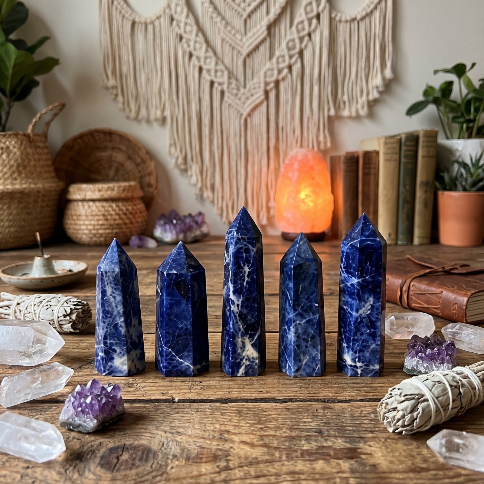 Natural Sodalite Obelisk Tower 8-9cm Throat Chakra Communication Home Altar