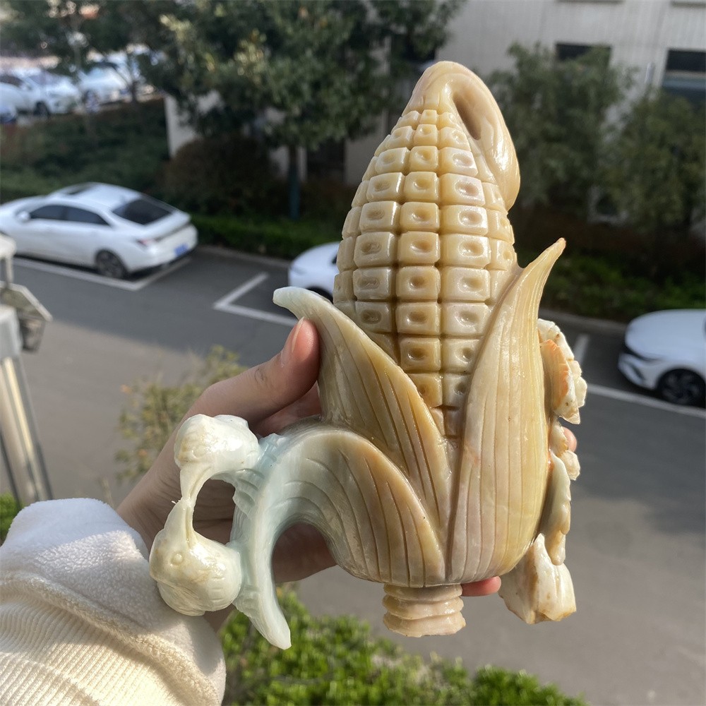 2.8LB 6.8″ A+Natural Amazonite Corn Statue Crystal Reiki Handcarved Decor Quartz