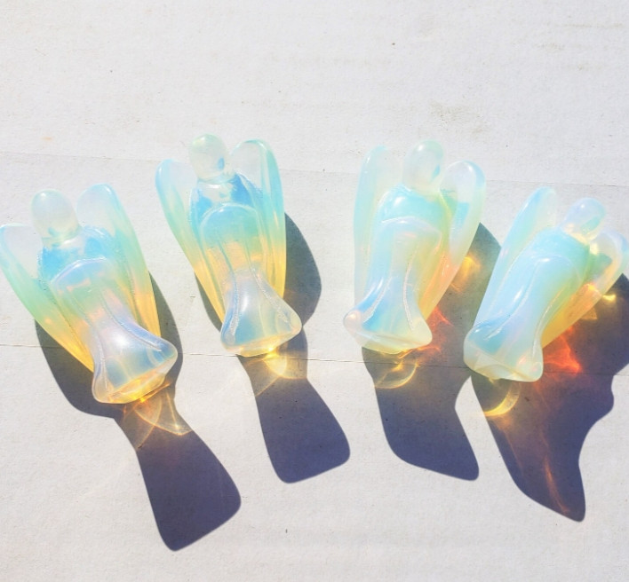 2025Hand Carved Opalite Angel Figurine Rainbow Crystal Home Decor Healing Gift