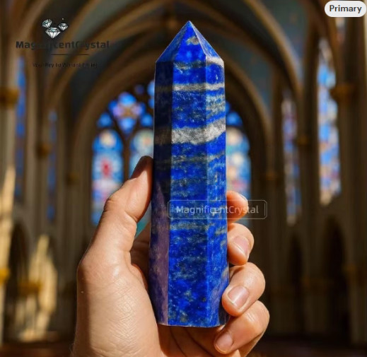 Genuine Lapis Lazuli Crystal Tower Point Healing Blue Gemstone Obelisk Wand Deco