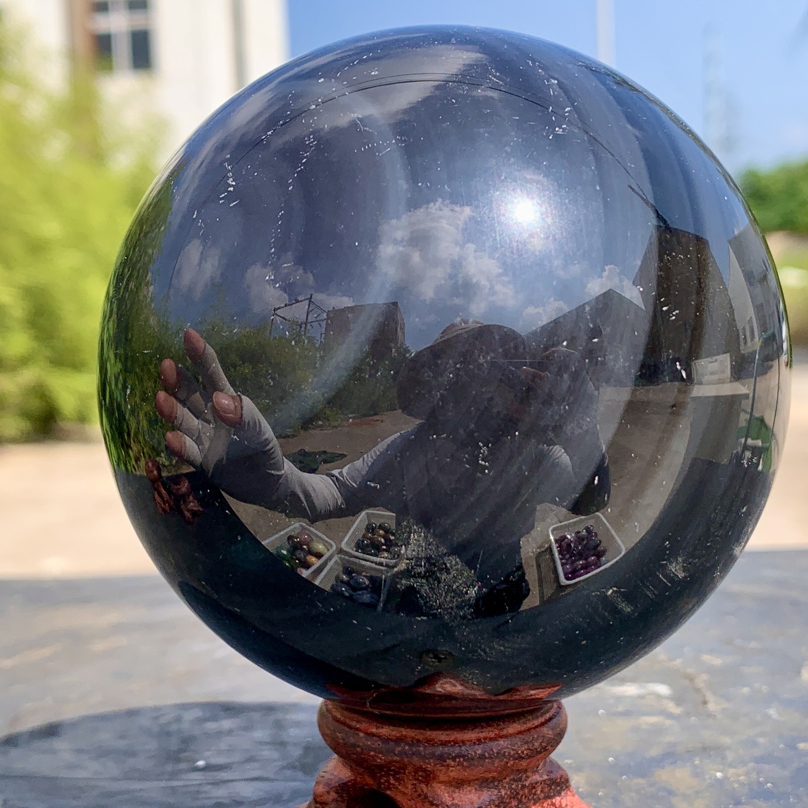 1.92LB Natural Silver Black Obsidian Sphere Quartz Crystal Ball Healing