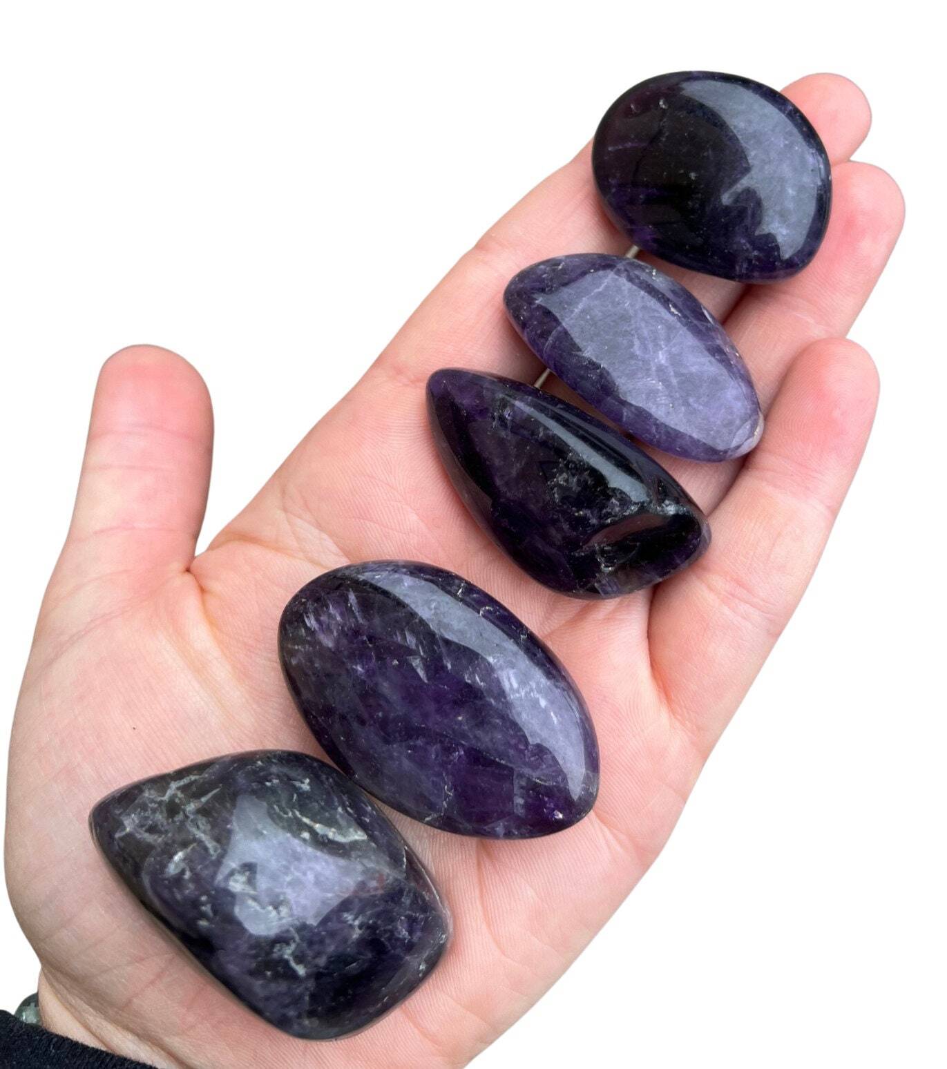 Dark Amethyst Crystal Pebble Tumbled Stone, Natural Amethyst from Zambia