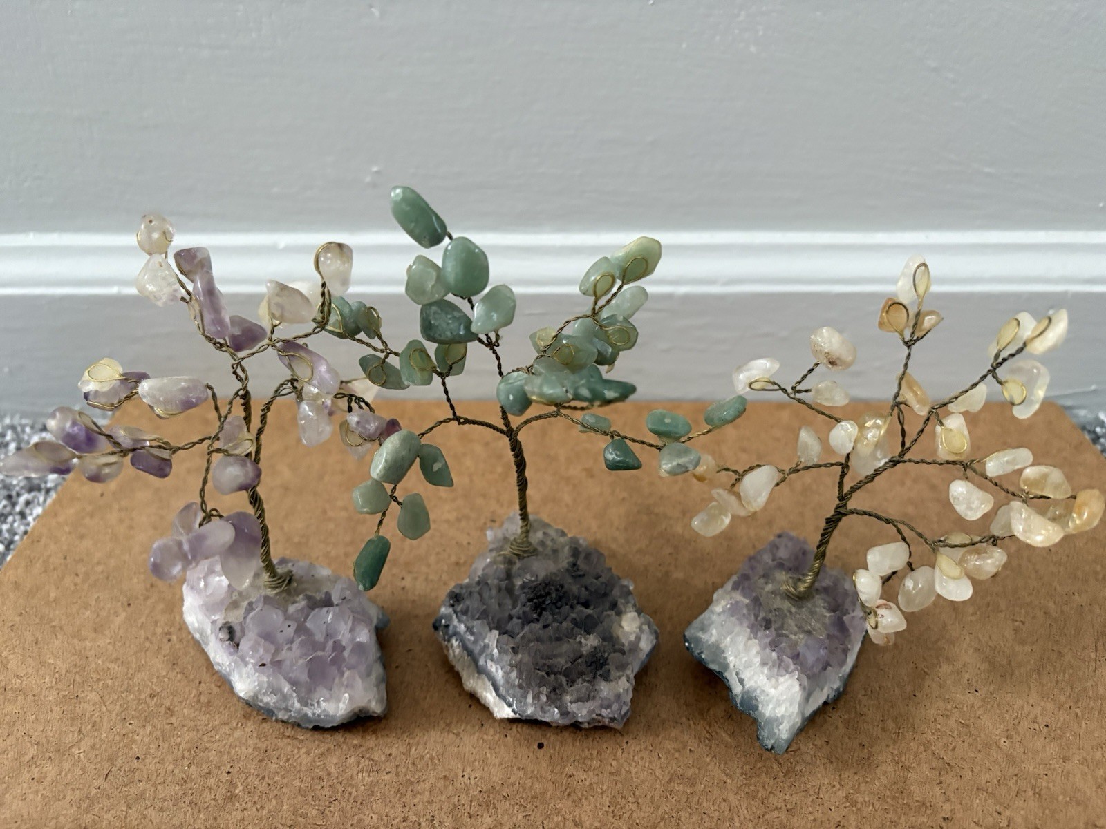 GemStone and wire Tree sculpture Set Of 3