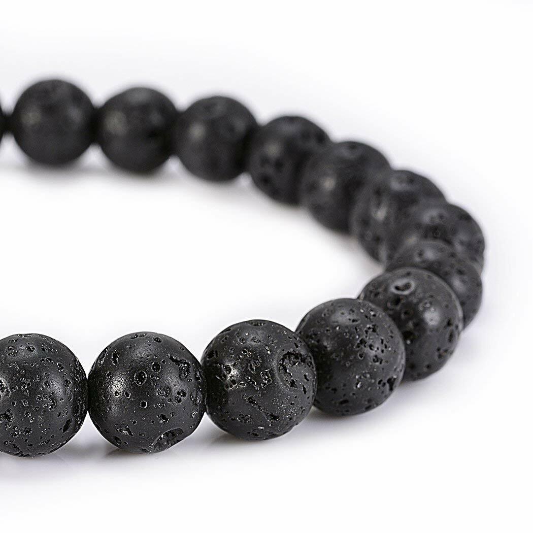 Lava stone Smooth Round Sphere Gemstone Beads Elastic Cord Bracelet 8 mm size