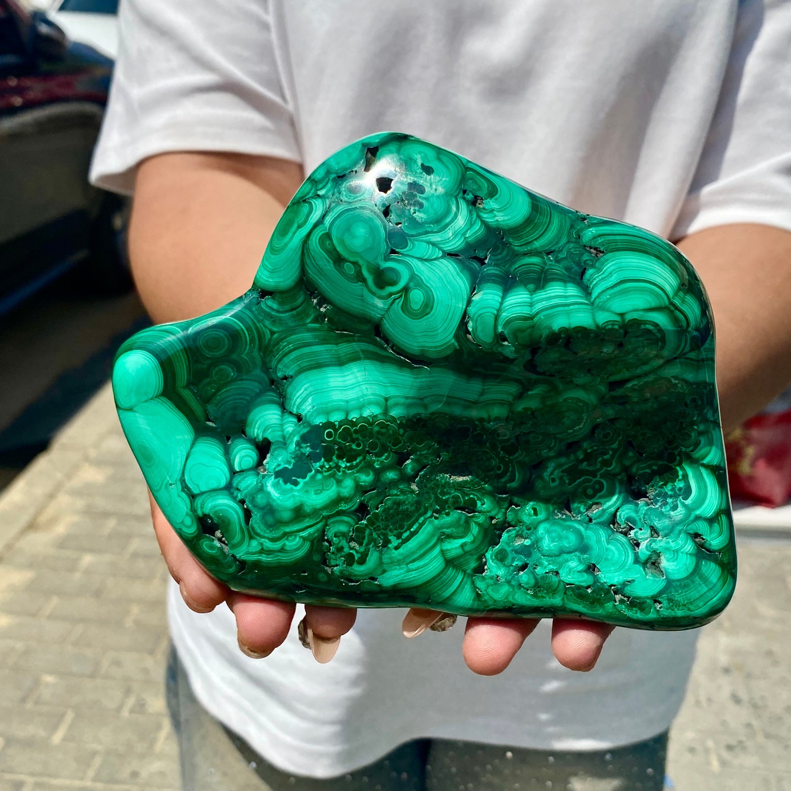 3.32LB Natural glossy Malachite transparent cluster rough mineral sample
