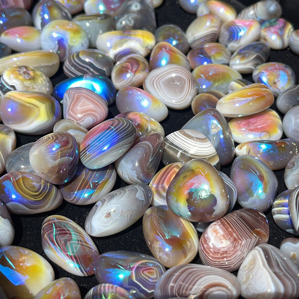 Botswana Agate Angel Aura Rainbow Crystal Stone Chakra Healing Titanium 100g