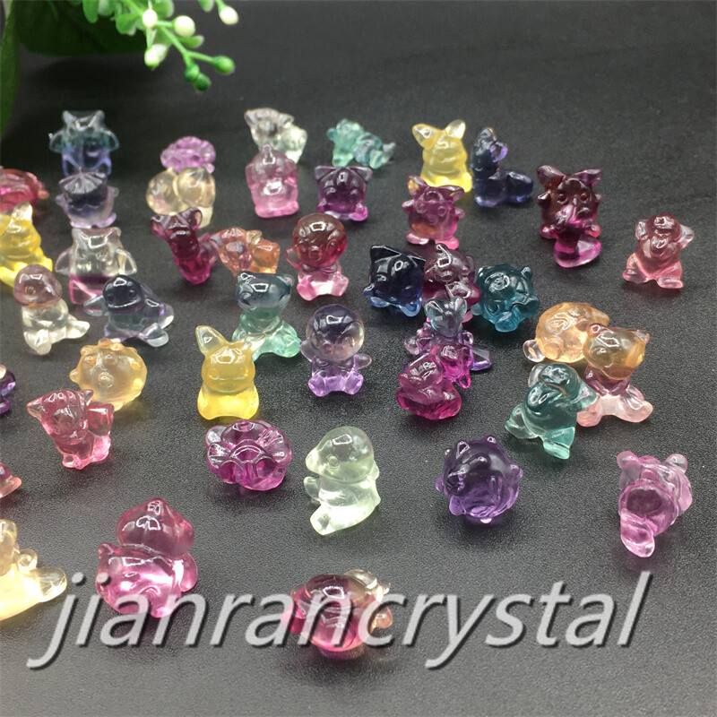 100pcs Top Natural Fluorite Animal Carved Quartz Crystal Skull Reiki Healing 1pc