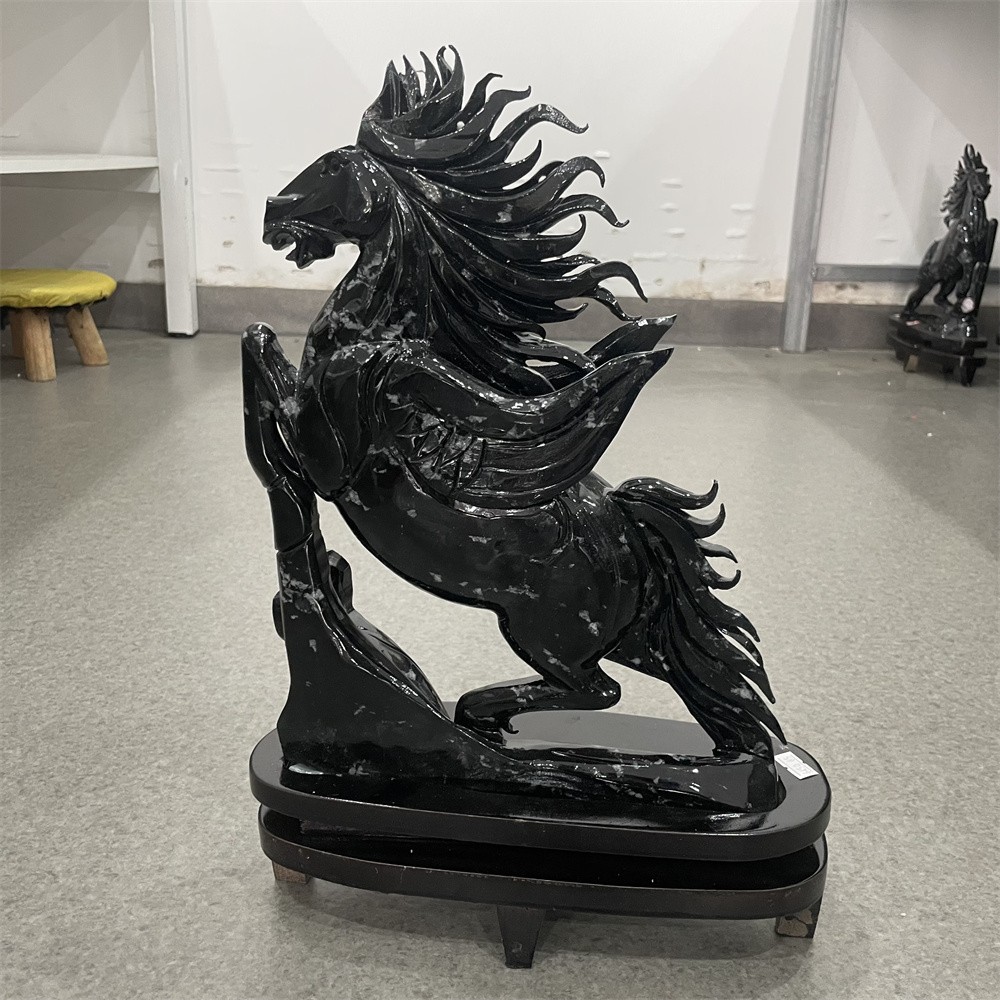 9.4LB 15.9″ Large Natural Xiuyan Jade Horse Crystal Quartz Carving Courage Reiki