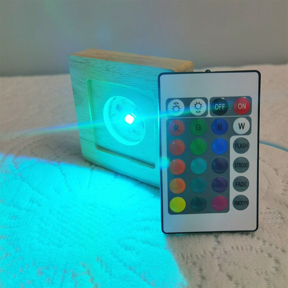 2Pcs Resin LED Lights Display Base Wooden Lighted Base Stand for Laser Crystal
