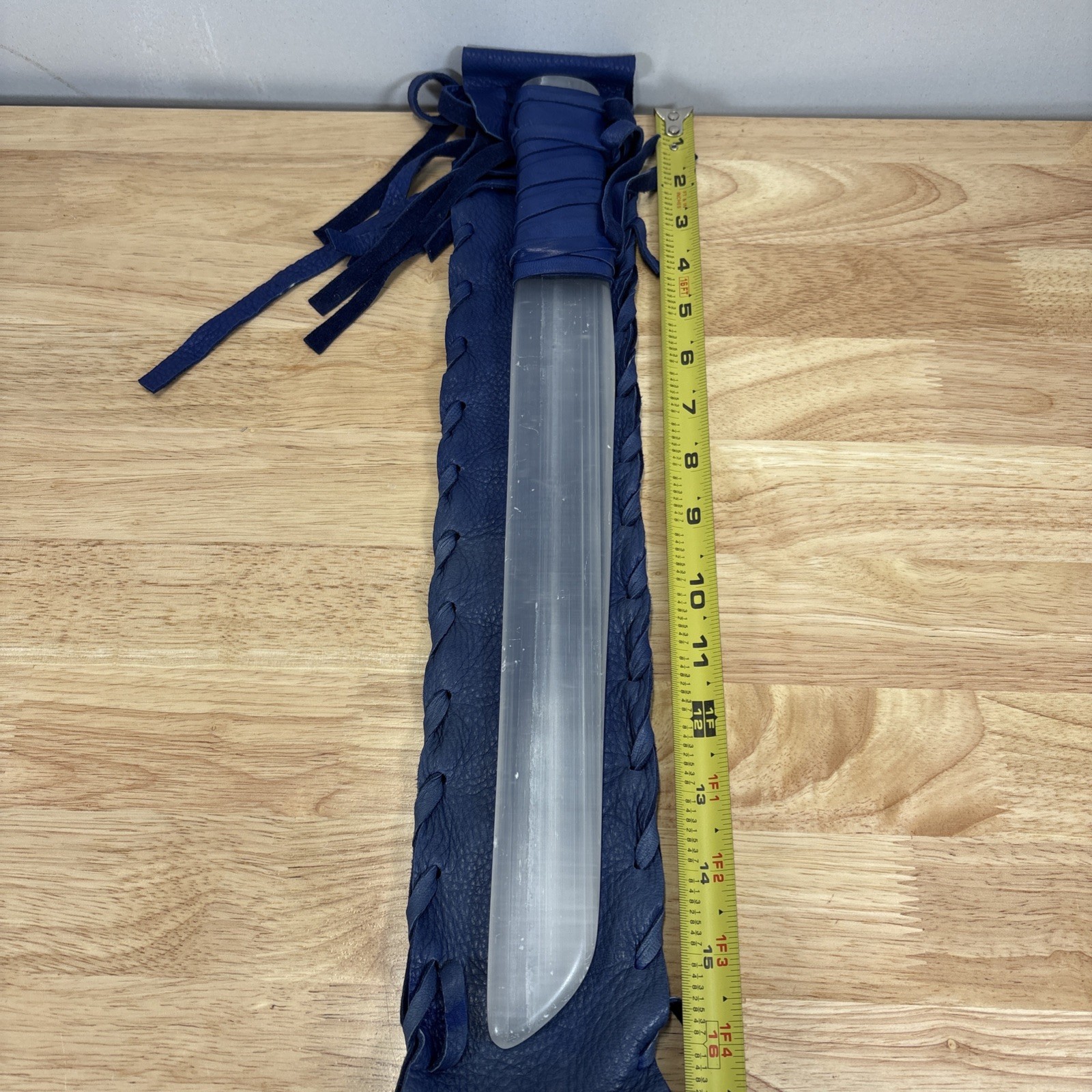Selenite Crystal Sword 16” Leather Wrapped With Leather Sheath Handmade