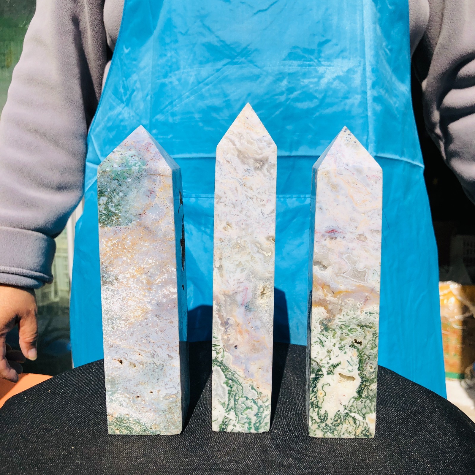 3 pieces 4.57LB Natural Aquatic Agate Crystal Pillar Quartz obelisk Healing 2698