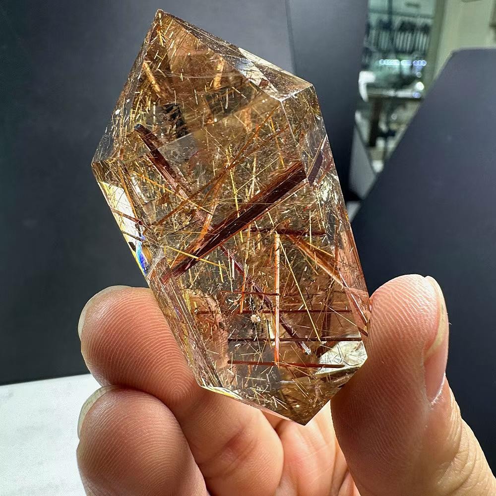 80g Natural Golden Rutilated Quartz Obelisk Crystal Double Point Reiki Decor