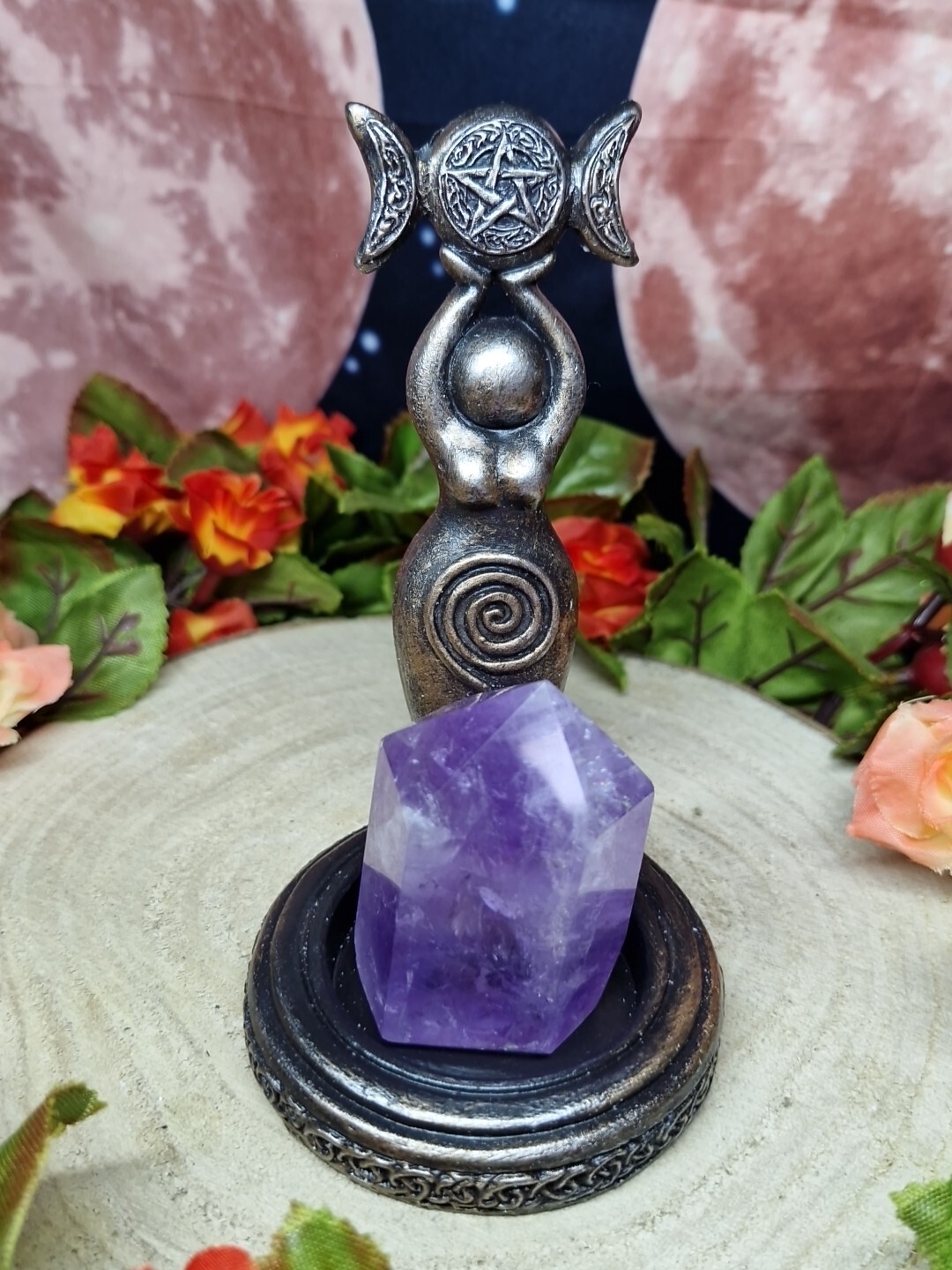 Pretty Amethyst Crystal Point Tower 5.3cm 100g On Moon Goddess Stand – Pls Read!
