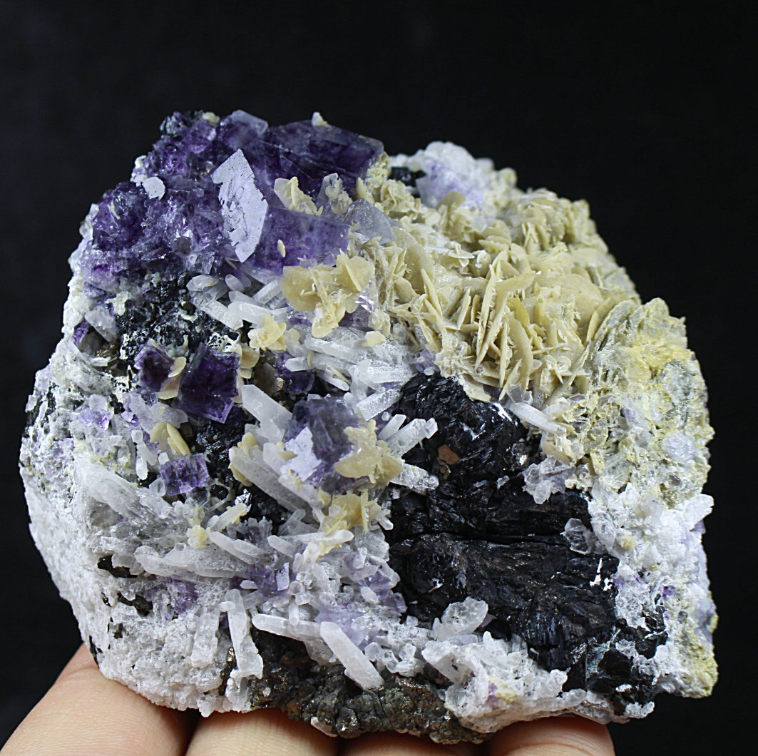 1.35lb Natural Cube Purple Fluorite Cassiterite symplesite Crystal Specimen