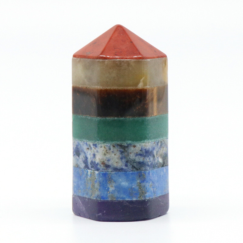 Natural Seven Chakra Stone Carving Healing Meditation Hexagonal Column Ornament