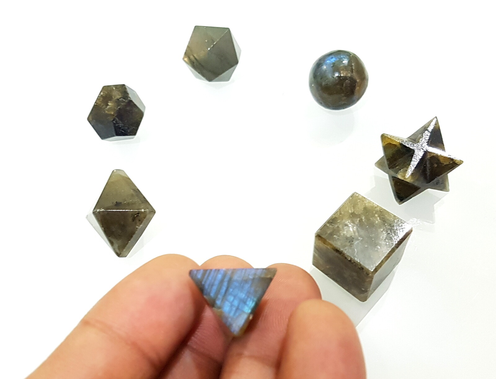 Natural Labradorite Fire Rainbow Sacred Geometry Set