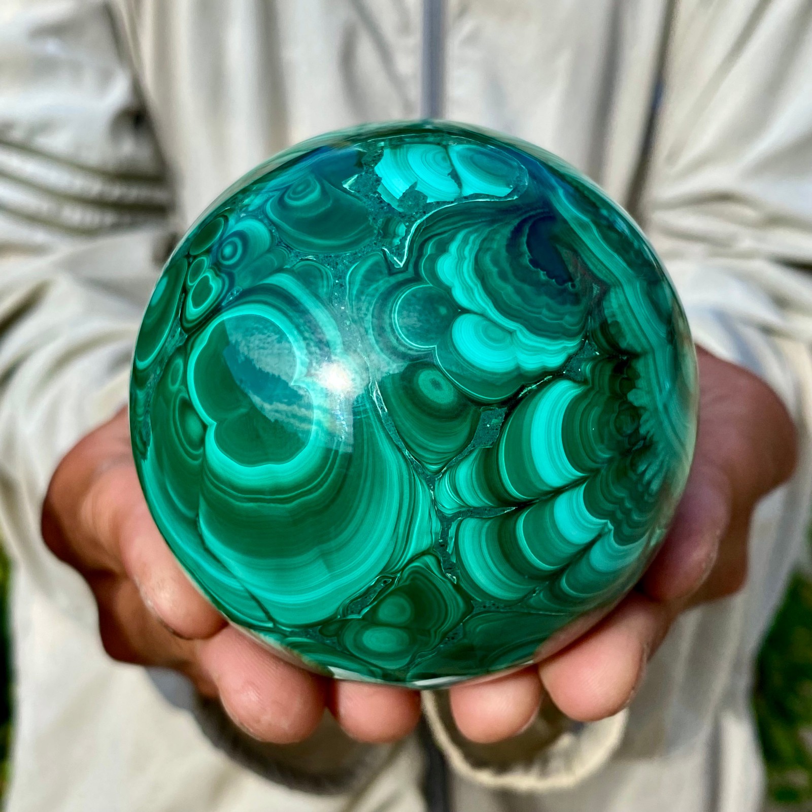 1.89LB Rare Natural Malachite quartz hand Carved sphere Crystal Healing