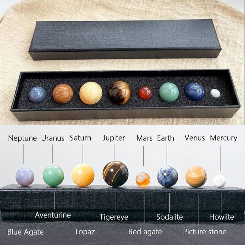 Natural Stone 8 Planets of The Solar System Model Crystal Ball Mineral Gemstones