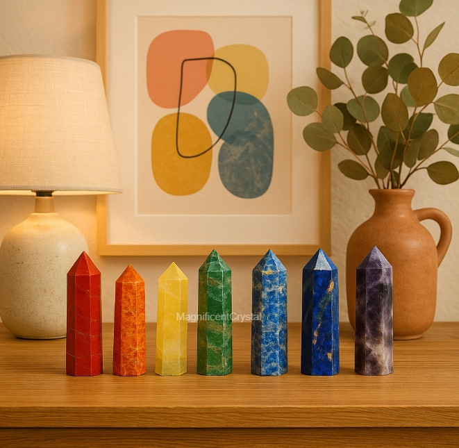 Pride2025 7-Chakra Crystal Tower Point Rainbow Set Home Decor Energy Reiki Gifts