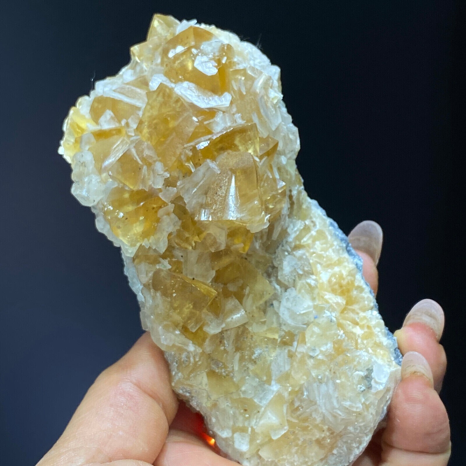 359g Translucent Gold Yellow/White Cube Benz Calcite Crystal Mineral Specimen