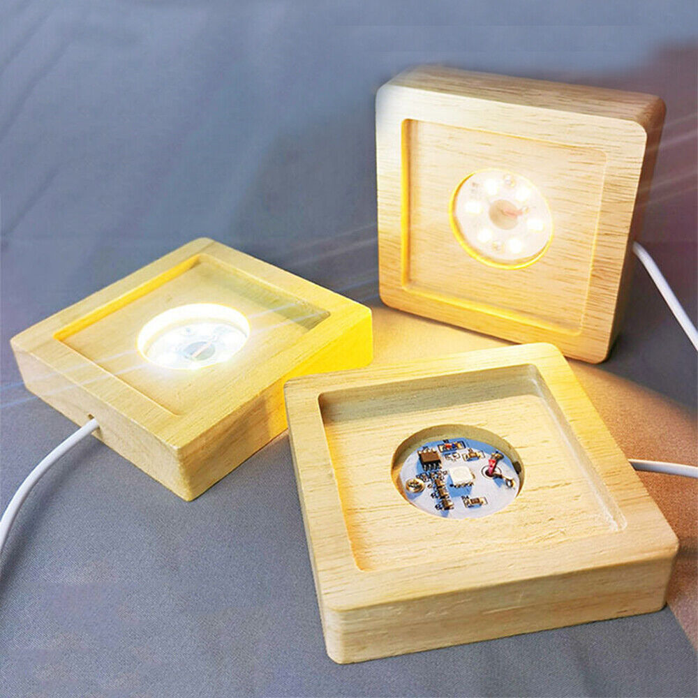 2Pcs Resin LED Lights Display Base Wooden Lighted Base Stand for Laser Crystal