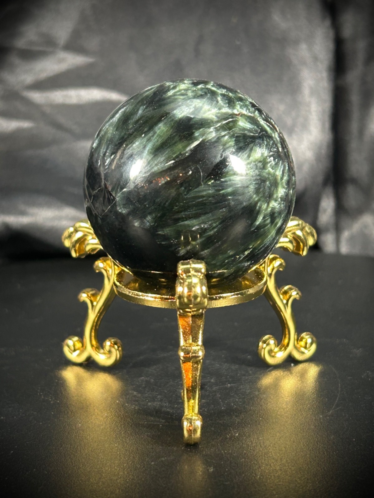 2.04″ Clinochlore (Seraphinite) Sphere With Metal Stand 6.7oz (191 grams)