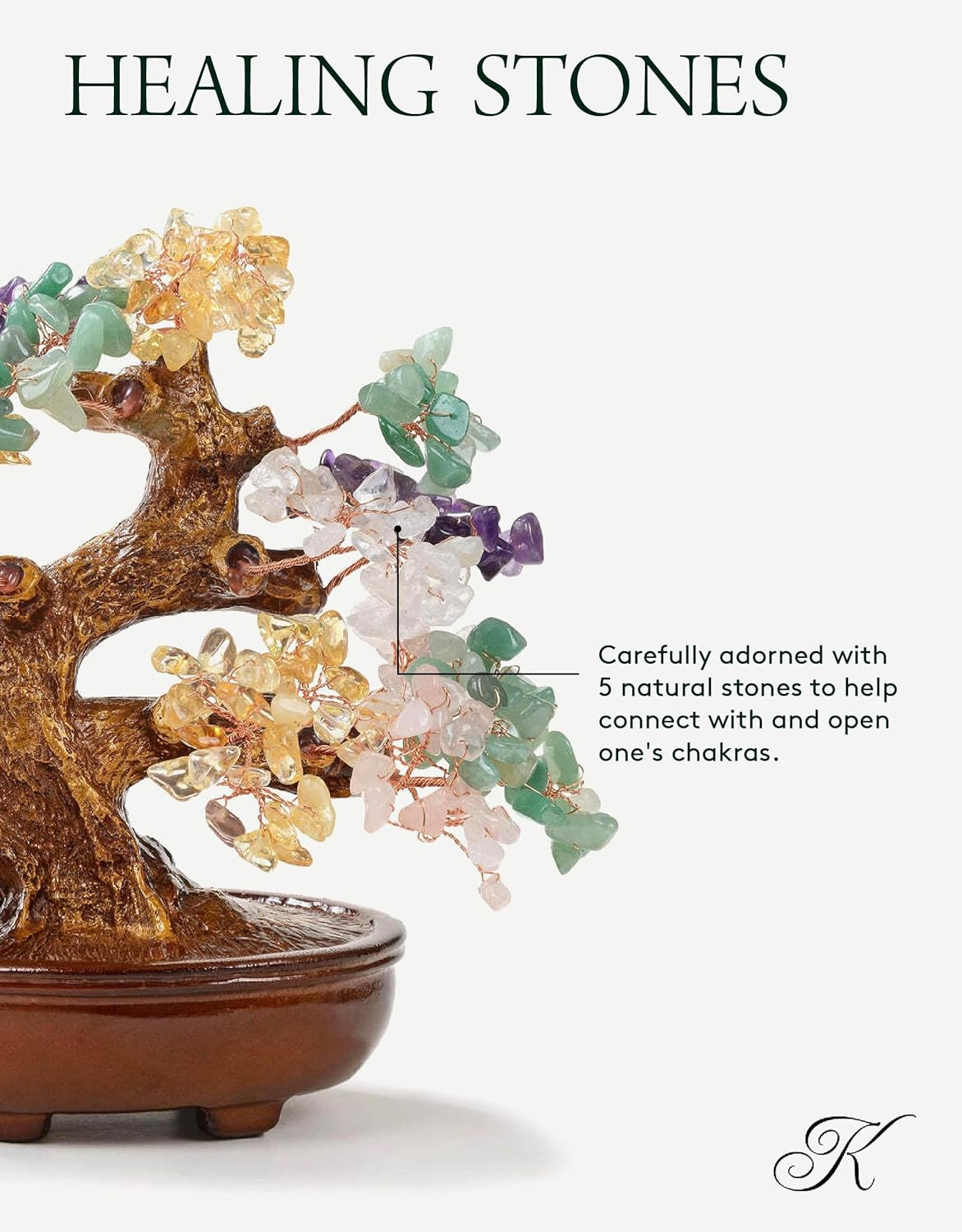 8″ Tree of Life Gemstone Chakra Crystal Bonsai for Healing & Luck