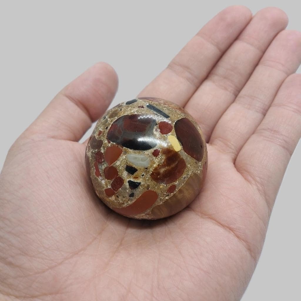 Red Cobra Jasper Sphere Crystal Ball, Polished Orb with Wooden Stand Decor