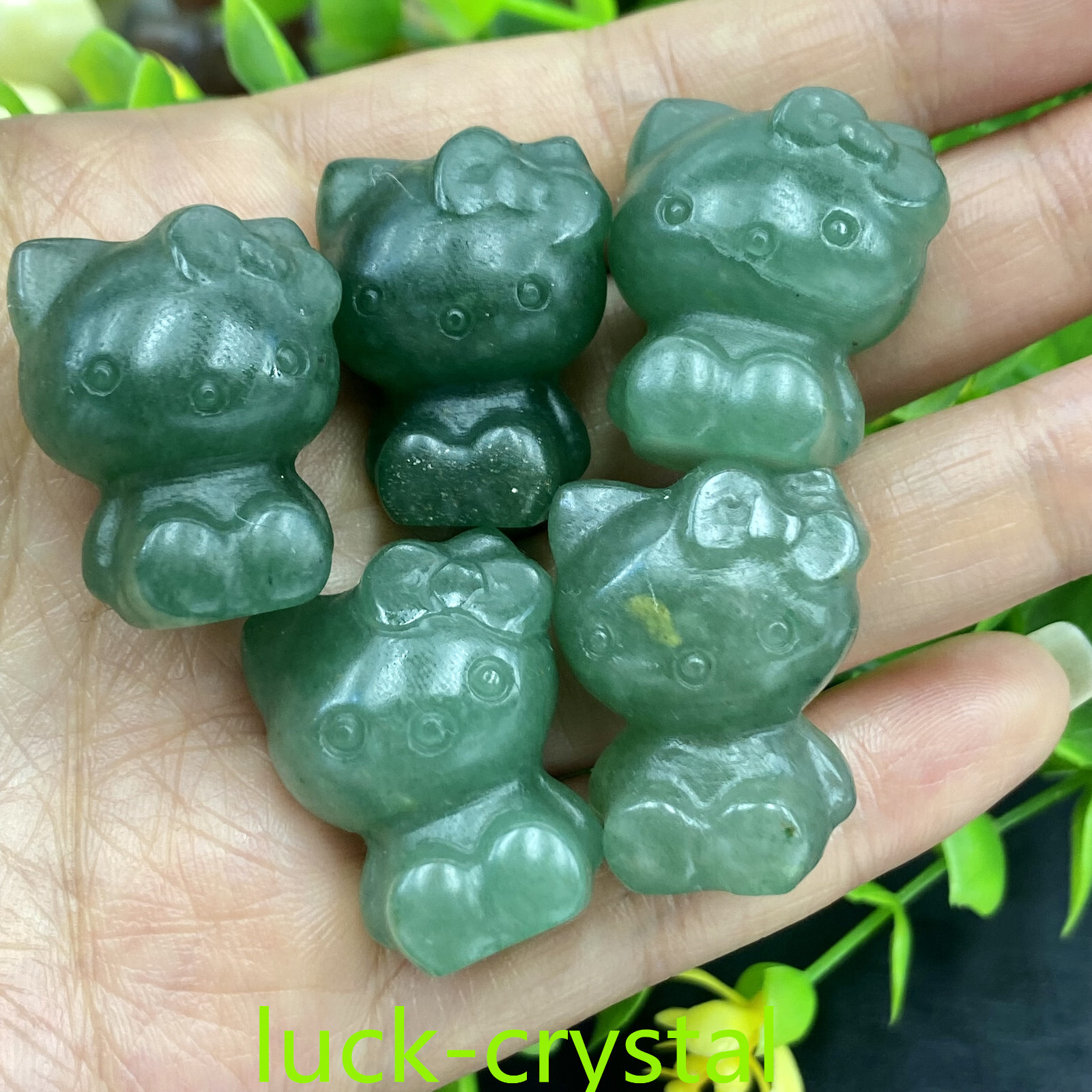 1.2” Natural Green Aventurine Quartz Hand Carved Crystal Cat Healing 5pc