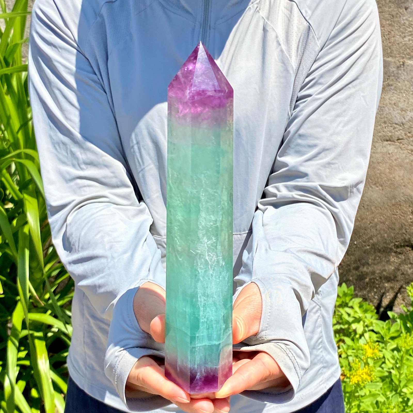 2.07LB Large Natural colored fluorite crystal column obelisk healing specimen
