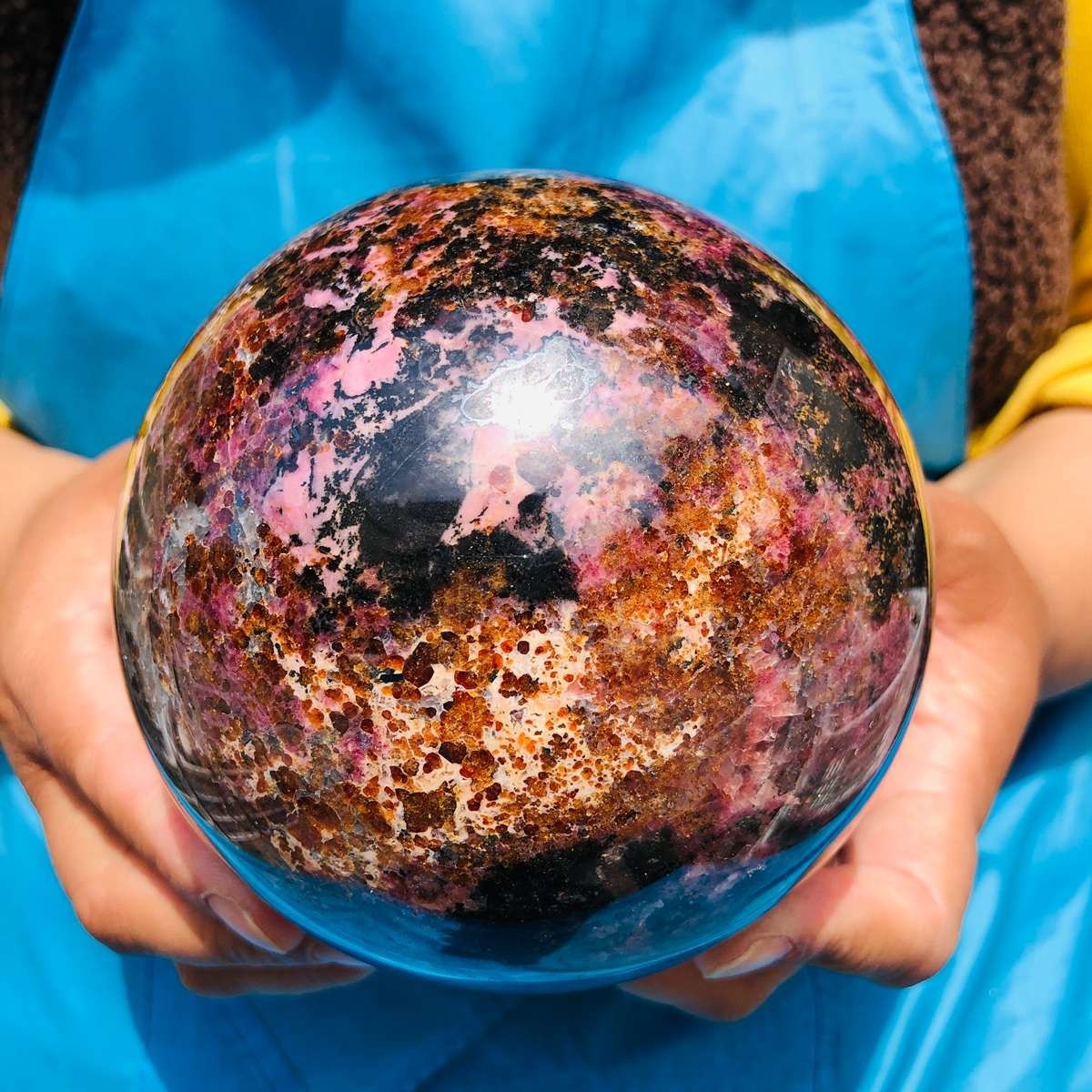 5.98 LB Natural Rhodonite Crystal Sphere Pink Black Healing Gem Stone 4771