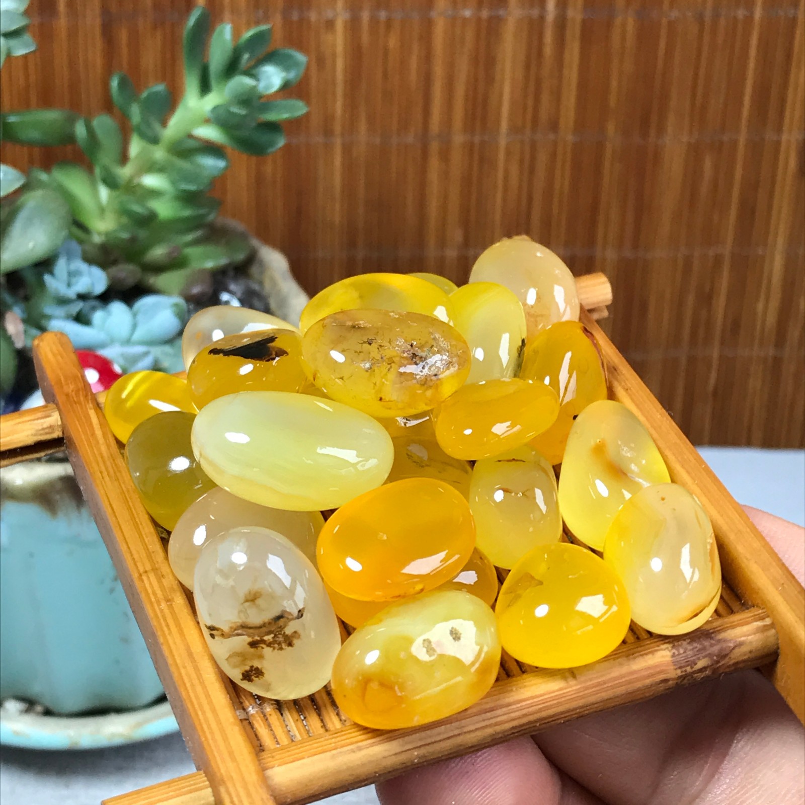 24pcs Natural Yellow agate Crystal gemstone Polish Mineral Specimen 93g A6848