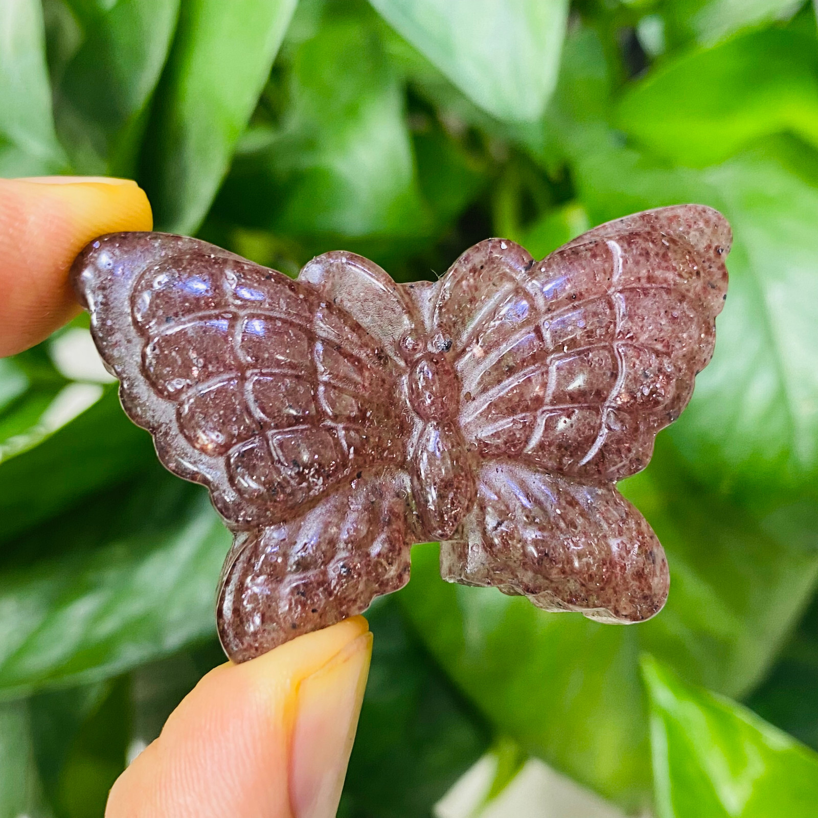 Natural strawberry Quartz butterfly skull hand carved reiki Healing 1pc